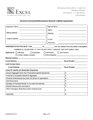 General Contractors/Developers General Liability Application