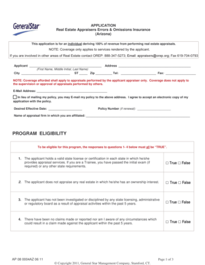 Real Estate Appraisers Errors & Omissions Insurance Application