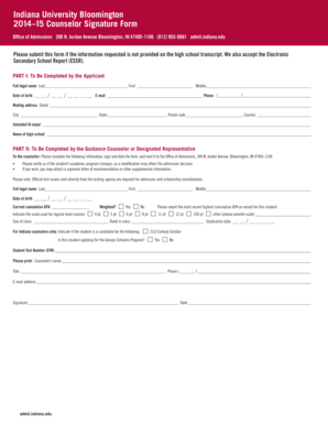 Indiana University Bloomington Counselor Signature Form