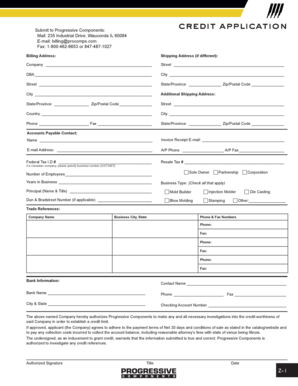 Progressive Components Credit Application