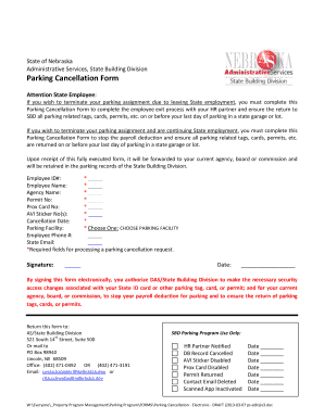 Nebraska State Parking Cancellation Form