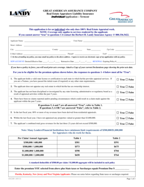 Real Estate Appraisers Liability Insurance Application
