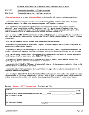 SAMPLE AFFIDAVIT OF E-SIGNER AND COMPANY AUTHORITY - deq state wy