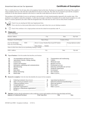 Streamlined Sales and Use Tax Agreement Certificate of Exemption