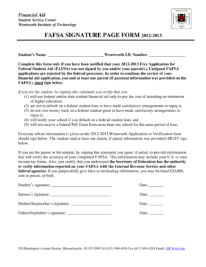 FAFSA Signature Page Form 2012-2013