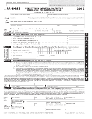 Pennsylvania Individual Income Tax Declaration for Electronic Filing
