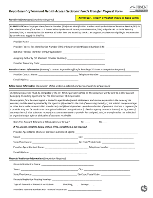 Vermont Medicaid Electronic Funds Transfer Request Form
