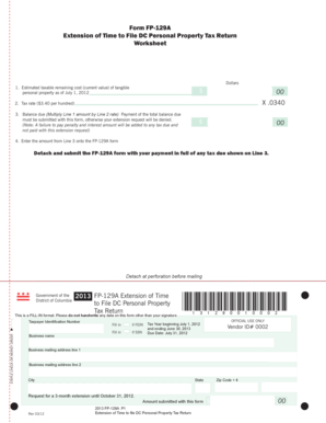 DC Personal Property Tax Return Extension Form FP-129A