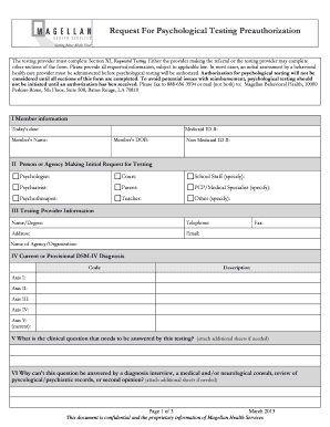 Request for Psychological Testing Preauthorization