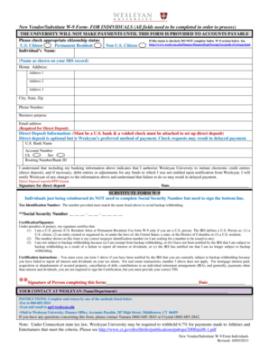 New Vendor Substitute W-9 Form