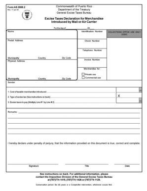 Puerto Rico Excise Taxes Declaration for Merchandise