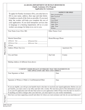Alabama Family Assistance Program Application