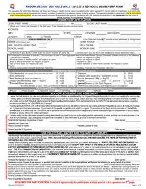 Arizona Region USA Volleyball Membership Form