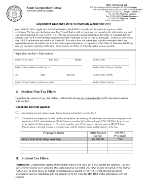 2014-2015 Dependent Student Verification Worksheet