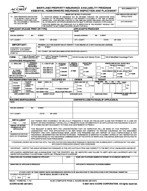 Maryland Homeowners Insurance Application