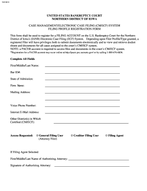 US Bankruptcy Court Filing Profile Registration Form