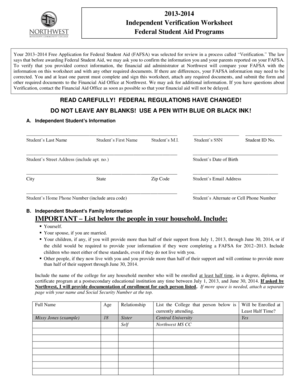 2013-2014 Independent Verification Worksheet