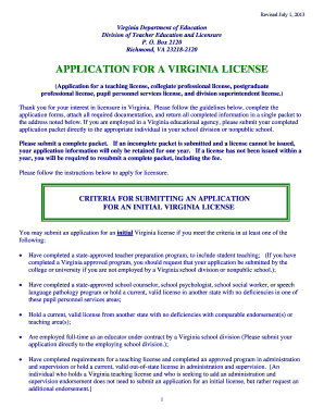 Virginia Teaching License Application