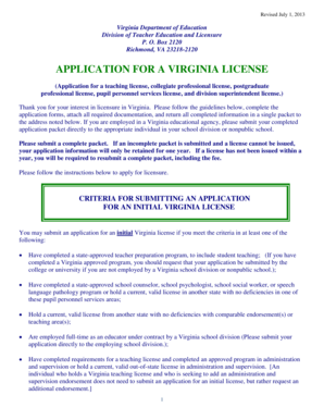 Virginia Teaching License Application