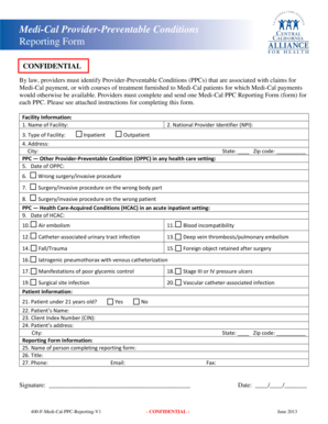 Medi-Cal Provider-Preventable Conditions Reporting Form