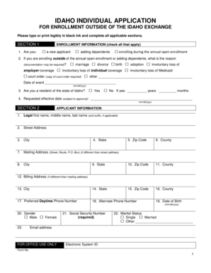 Idaho Individual Application for Health Insurance Enrollment