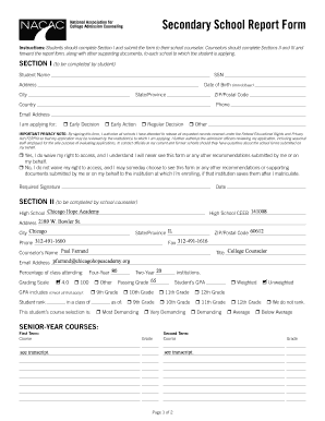 National Association for College Admission Counseling Secondary School Report Form