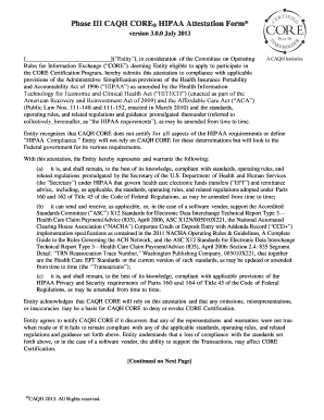 Phase III CAQH CORE HIPAA Attestation Form