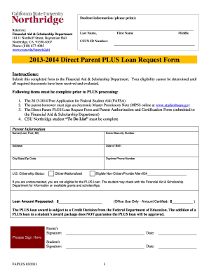 2013-2014 Direct Parent PLUS Loan Request Form