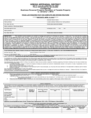 Texas Business Personal Property Rendition Form