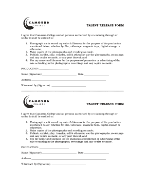 Talent release agreement - Talent release form talent release form - Camosun College - deserv2 camosun bc