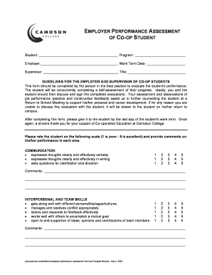 Employer Performance Assessment of Co-op Student