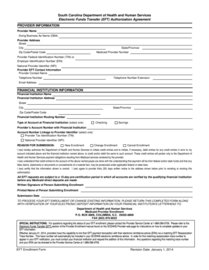 South Carolina EFT Authorization Agreement