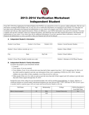 2013-2014 FAFSA Verification Worksheet