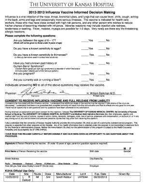 Influenza Vaccine Consent Form