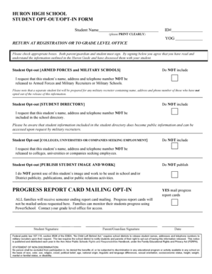 Huron High School Student Opt-Out Form