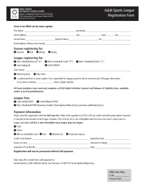 Adult Sports League Registration Form