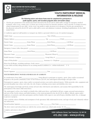 Youth Participant Medical Information and Release Form