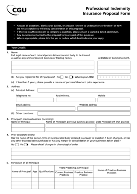 Professional Indemnity Insurance Proposal Form