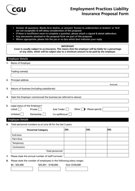 Employment Practices Liability Insurance Proposal Form