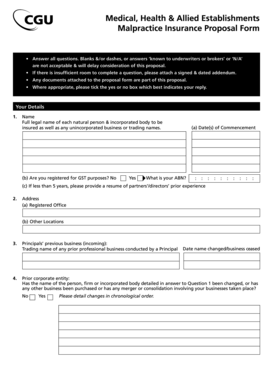 Malpractice Insurance Proposal Form
