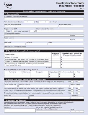 Employers' Indemnity Insurance Proposal