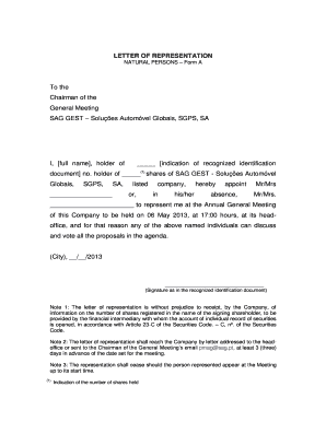Letter of Representation for Shareholder
