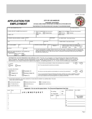 City of Los Angeles Employment Application Form PDR-1