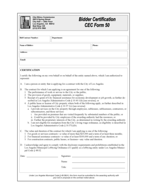 City of Los Angeles Contract Certification Form