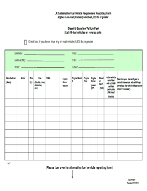 LAX Alternative Fuel Vehicle Requirement Reporting Form