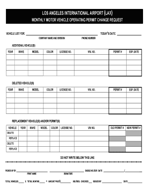 LAX Monthly Motor Vehicle Operating Permit Change Request