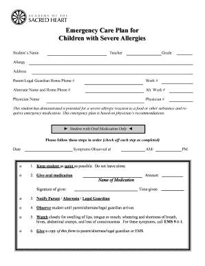 Emergency Care Plan for Children with Severe Allergies