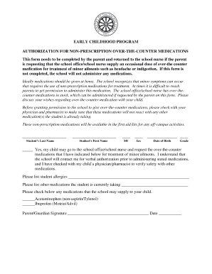 Early Childhood Program Medication Authorization