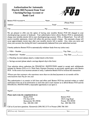 Benton PUD Automatic Electric Bill Payment Authorization