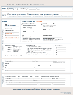 Aprilaire Air Cleaner Promotion Form